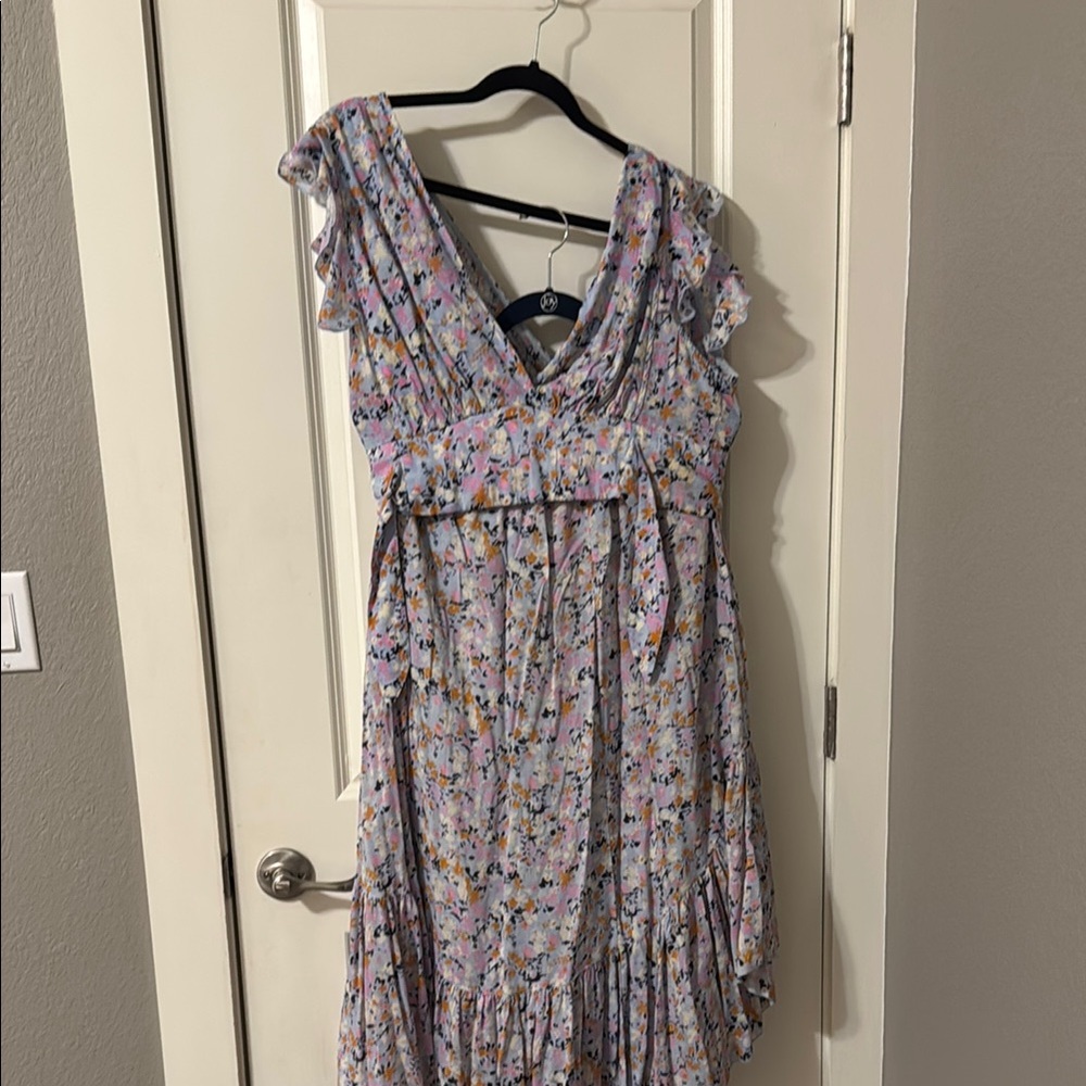 Free People Purple Gray Ruched Midi Sundress set